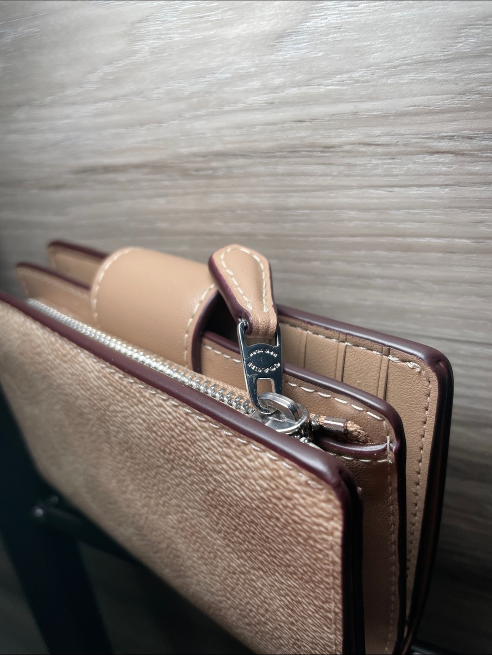 NWT- Women's Coach Medium Corner Zip Wallet, Signature Canvas, Silver/Sand/Taupe - Picture 3 of 10